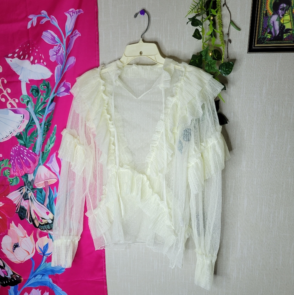 Cottagecore Vintage Style Sheer Frilly Top